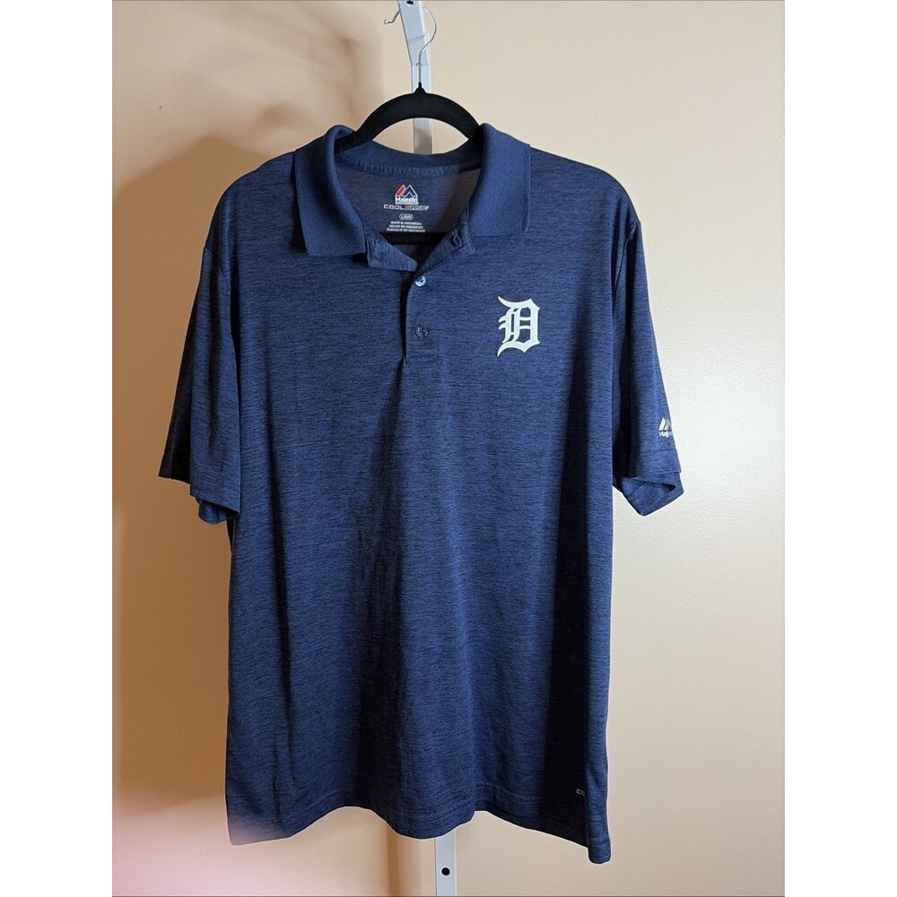 Detroit Tigers Navy Majestic Cool Base Golf shirt Size L Polo Baseball